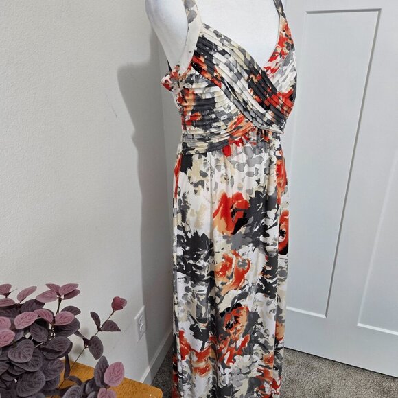 Robbie Bee Orange Gray Floral Sleeveless Maxi Criss Cross Front Medium - Picture 4 of 11